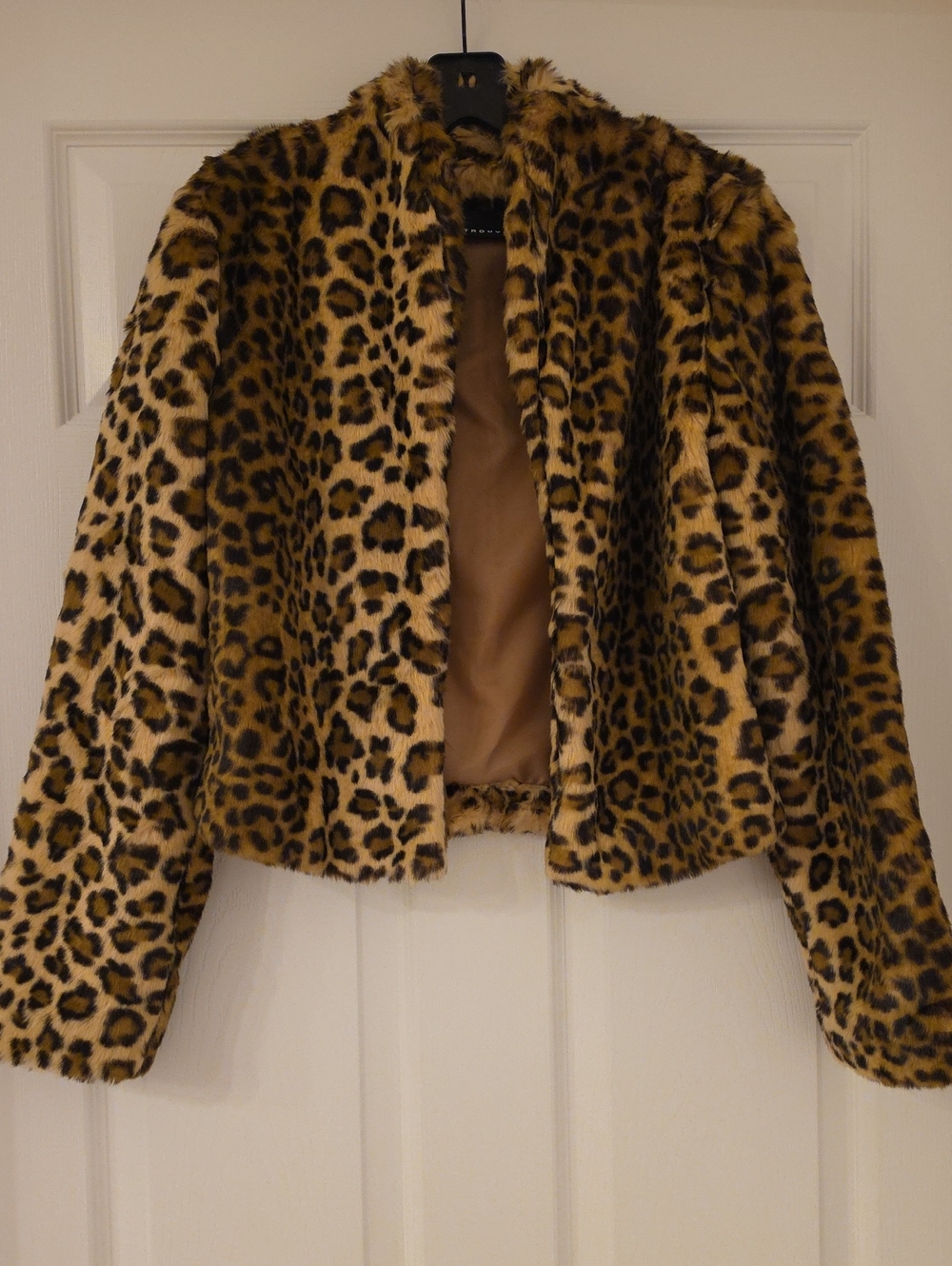 Trouve Leopard Print Faux Fur Jacket in Tan and Black